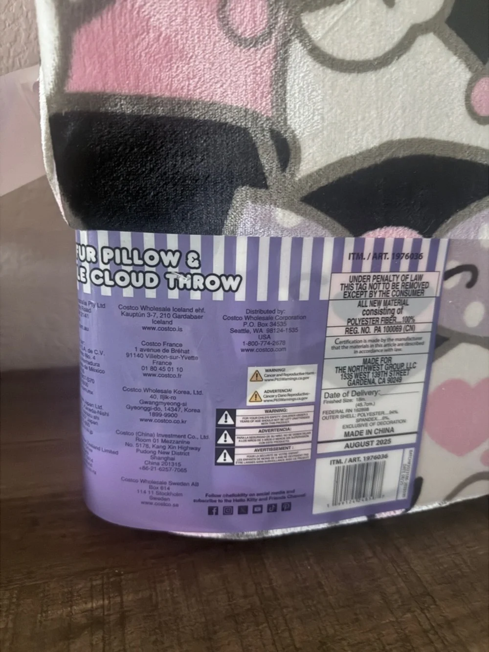 Kawaii Sanrio Kuromi Plush Pillow and Blanket Set - Lavender